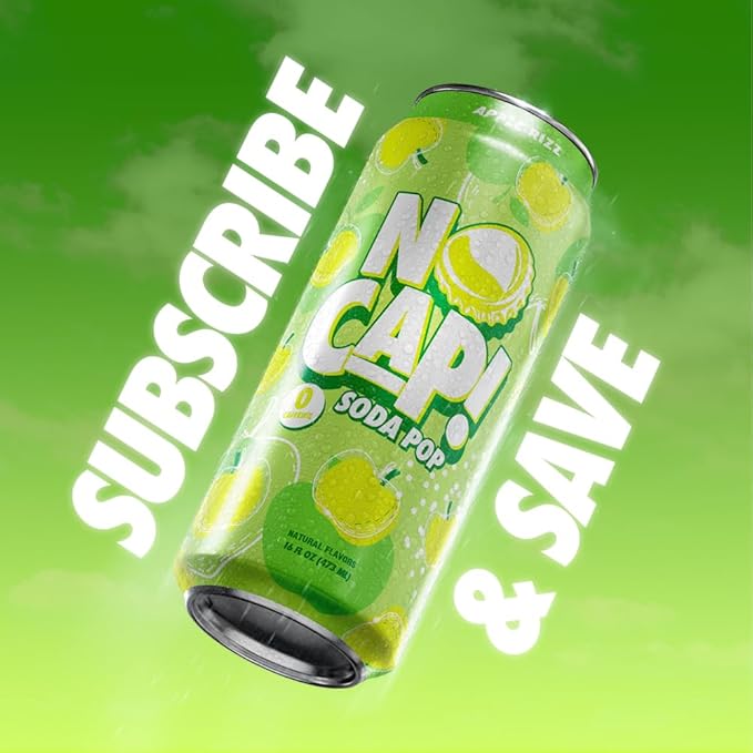 No Cap! Healthy Soda Drinks For Kids, Teenagers & Adults,Natural Flavors, Zero Sugar, Zero Calorie, Caffeine Free,16 Oz Cans, (12 Pack) Apple Rizz