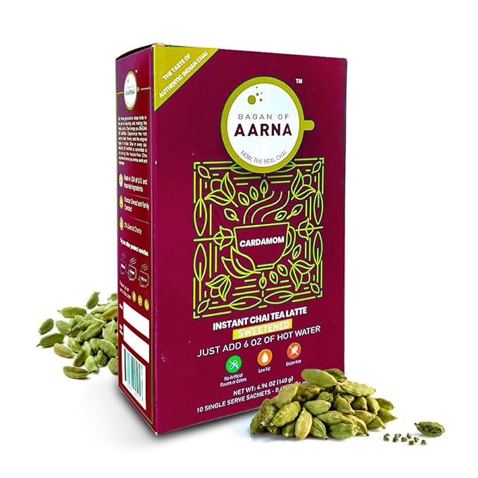 Bagan of Aarna Instant Cardamom Chai, All Natural Spiced Tea Mix, Authentic Chai Powder with Natural Flavour, Makes 10 Cups (Sweetened)