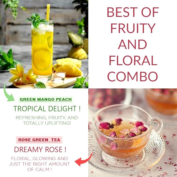 CHAYAM Mango,Peach & Rose Green Tea Tin Set | 50g Each | Refreshing Combo in Tin box | Fruity Mango tea and Floral Rose Green Loose Tea - Combo Tea Set