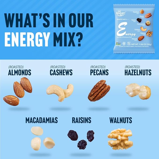 Daily Gourmet Nuts - Energy Mix/Healthy Trail mix Individual Packs/Premium Nuts & Dry Fruit/Gluten-Free/Non-GMO/Nuts Individual Packs/Office Snacks / 48 Packs