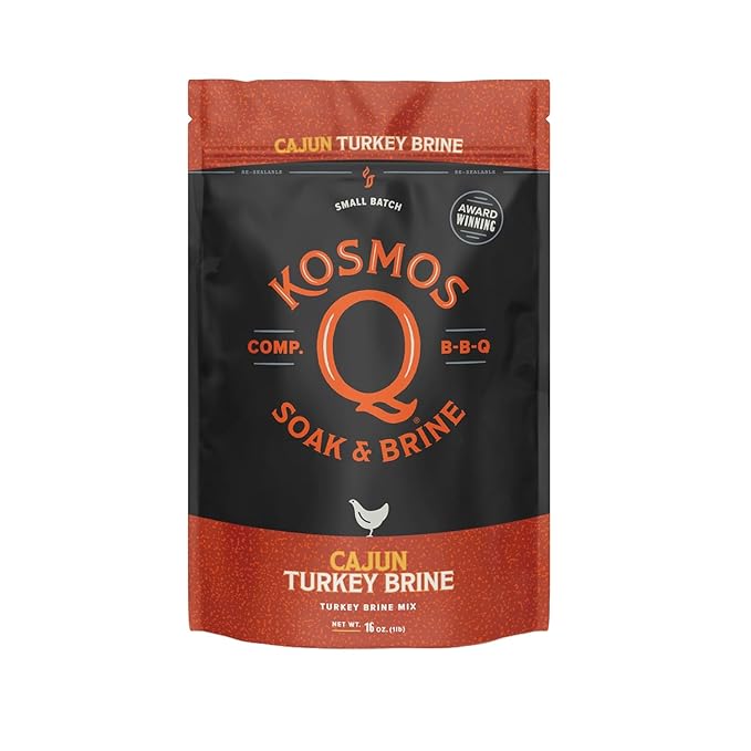 Kosmos Q Cajun Turkey Soak & Brine, Fiery Brown Sugar & Worcestershire Spice Blend for Whole Bird, Breasts, Legs, Roasting, Smoking, Frying, Locks In Moisture, Deep Flavor, Simple Prep, 16 Oz Bag