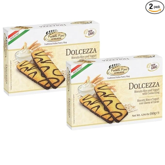 Fratelli Fiori Dolcezza Chocolate Cookies - Authentic Italian Cookies with Creamy Yogurt & Rich Chocolate Glaze - Delicious Healthy Cookies Ideal for Snacking, Tea Time & Light Desserts - 2 Pack