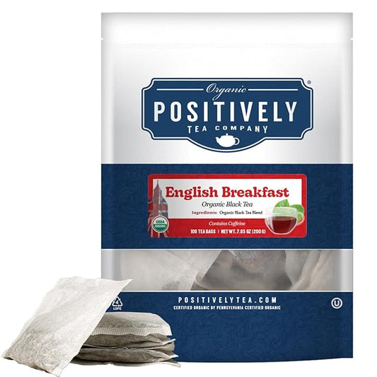 Organic Positively Tea Company, English Breakfast Black Tea Bags, 100 Count, Eco-Friendly Tea Bags, Non-GMO