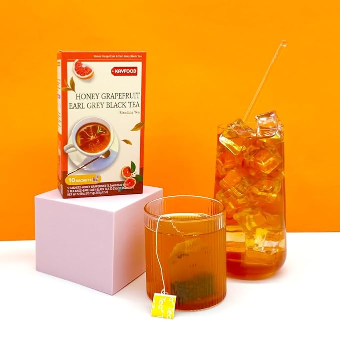 KAYFOOD Garden Honey Grapefruit Tea Powdered & Earl Grey Black Tea Bag Mix 10 Sticks (5.56oz), (Honey Grapefruit 5 Sticks & Early Grey Black 5 Teabags)
