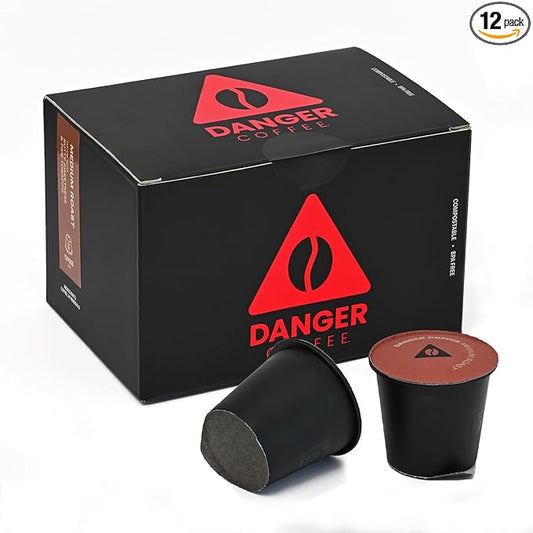 Danger Coffee by Dave Asprey, Remineralized, Mold Free & Lab Tested Compostable Pods | Medium Roast 12 Pods