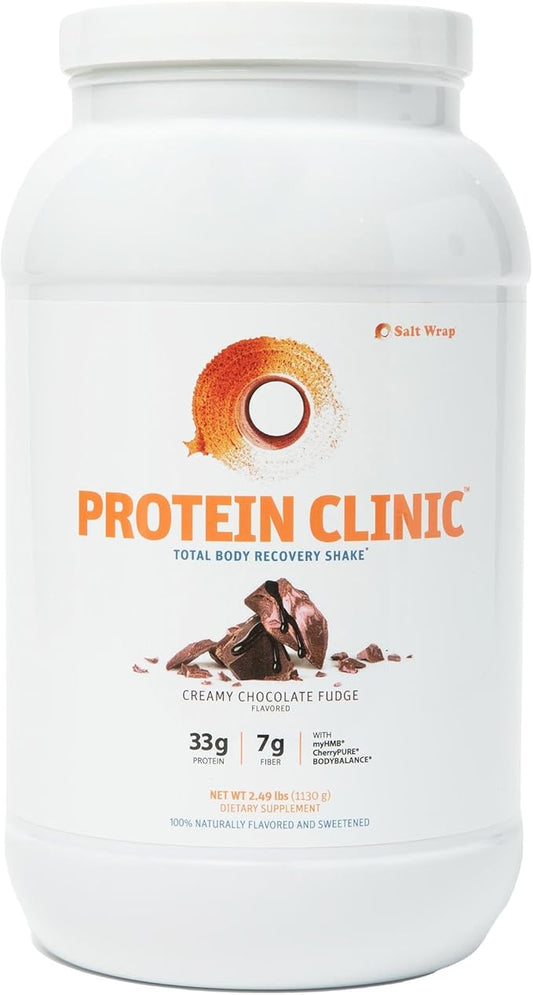 SaltWrap Protein Clinic ??Total Body Recovery Shake with Collagen Peptides, HMB, Tart Cherry Extract, Pea Protein Isolate and Prebiotic Fiber for Joints & Muscle Recovery - Creamy Chocolate Fudge