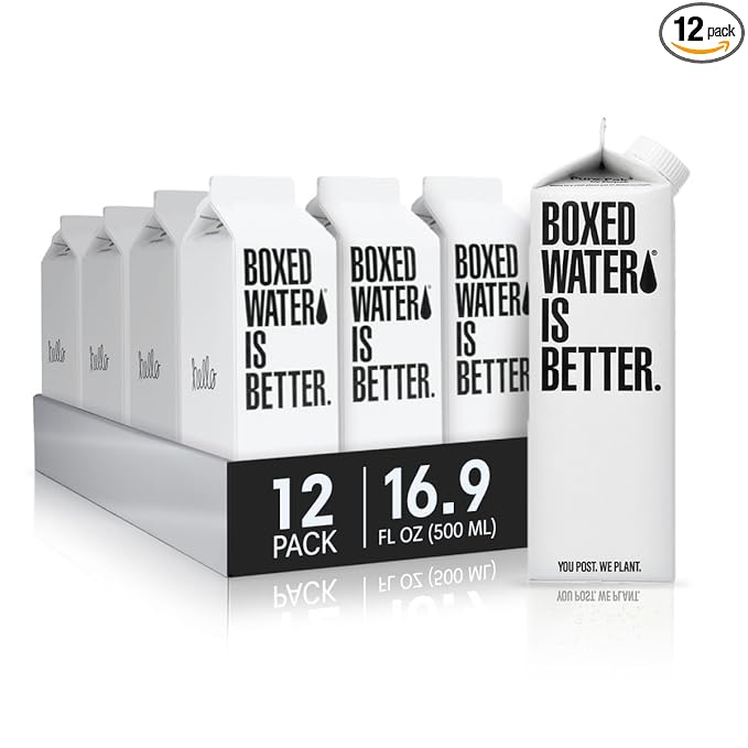 Boxed Water 16.9 oz. (12 Pack) – Purified Drinking Water in Plant-Based Cartons – BPA-Free, Refillable, Reusable – More Sustainable than Premium Plastic Bottled Water