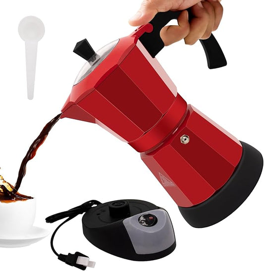 Electric Aluminum Moka Pot 5-6 Cup 270ml Espresso Maker with Detachable Base Ideal Coffee Makers for Home MochaPot Italian and Cuban Cafì±?Coffeemaker Espressomaker CoffeePot Red