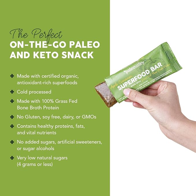 Paleovalley Superfood Bars ??Apple Cinnamon??10 Pack ??9g Protein per Bar ??Gluten-Free, Grain-Free, Paleo, Non-GMO ??On-the-Go Snack