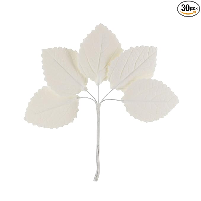 Global Sugar Art Hydrangea Leaves Sugar Cake Flowers Small White, 30 Count by Chef Alan Tetreault