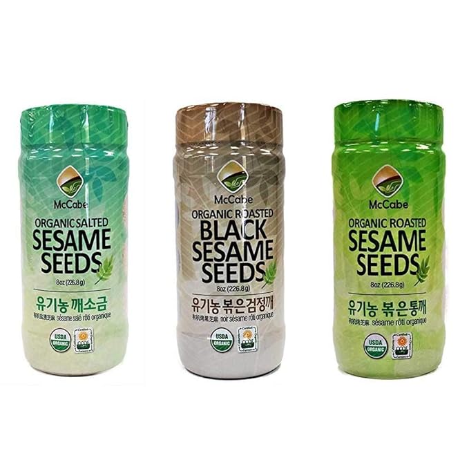 McCabe Organic Sesame Seed (3-Pack) (Roasted Sesame Seed, Salted Sesame Seed and Roasted Black Sesame Seed), USDA Organic Certified, CCOF Certified Organic, Roasted & Packed in USA