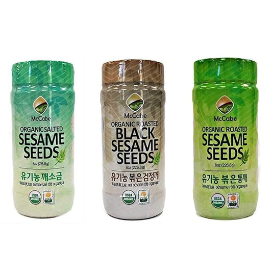 McCabe Organic Sesame Seed (3-Pack) (Roasted Sesame Seed, Salted Sesame Seed and Roasted Black Sesame Seed), USDA Organic Certified, CCOF Certified Organic, Roasted & Packed in USA