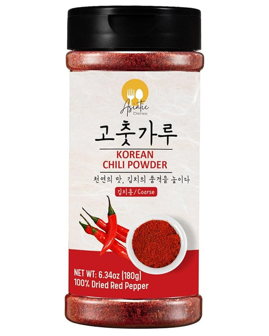 Asiatic Dishes Gochugaru Korean Red Pepper Flakes ??6.34oz Bottle of Sun-Dried Chili Powder for Kimchi, Soups, Stews, and Versatile Cooking