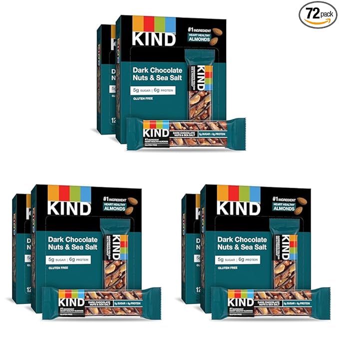KIND Nut Bars, Dark Chocolate Nuts and Sea Salt, Healthy Snacks, Gluten Free, Low Sugar, 6g Protein, 24 Count (Pack of 3)