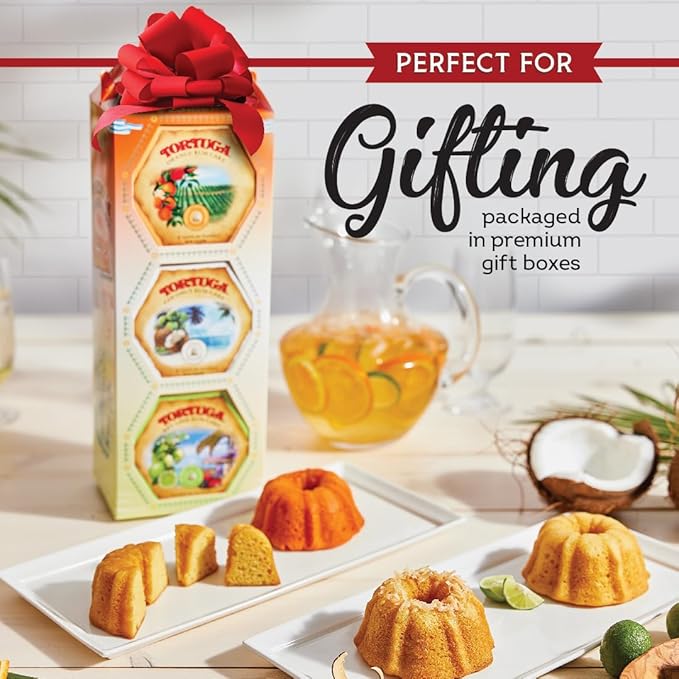 TORTUGA Caribbean Flor de Cana Rum Cake w/walnuts- 16 oz Rum Cake - 4 Pack - The Perfect Premium Gourmet Gift for Stocking Stuffers, Gift Baskets, and Christmas Gifts