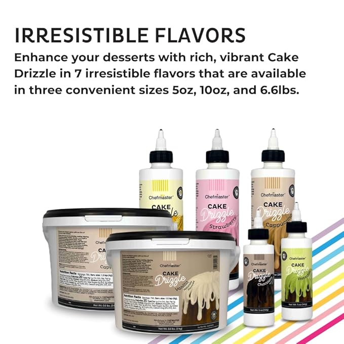 Vanilla-Flavored Cake Drizzle by Chefmaster, Edible Cake Drip Frosting for Decorating, Drip for Cakes, Cupcakes, Cookies, Donuts, 10 oz