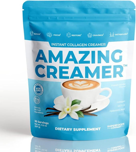 Superfoods Company Amazing Creamer with Collagen - Keto Creamer-Hyaluronic Acid & MCT Oil - Brain