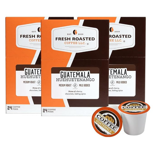 Fresh Roasted Coffee, Guatemala Huehuetenango, Medium Roast, 72 Pods for K Cup Brewers