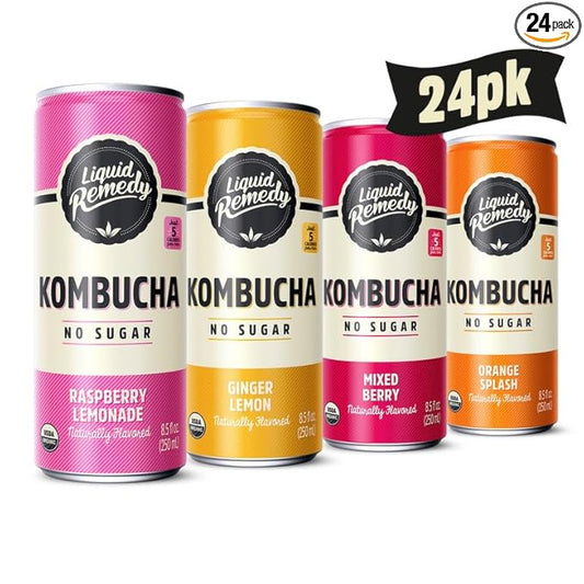 Liquid Remedy Kombucha Sugar Free Organic Drink, Low Calorie, Probiotic Like Tea for Gut Health