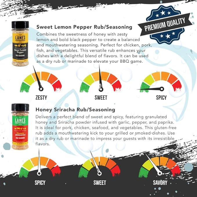 Lane's Under Da Sea Gift Set, All-Natural 4 Rubs Gift Set of Blackened Seasoning, Honey Sriracha Seasoning, Sweet Heat Rub, & Q-Nami Japanese Spices