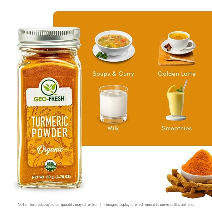 Geo-Fresh Organic Turmeric Powder, 1.76 oz ??Turmeric Powder Organic for Cooking ??USDA Certified, Non-GMO, Kosher, Gluten-Free ??Ground Turmeric Root with Curcumin