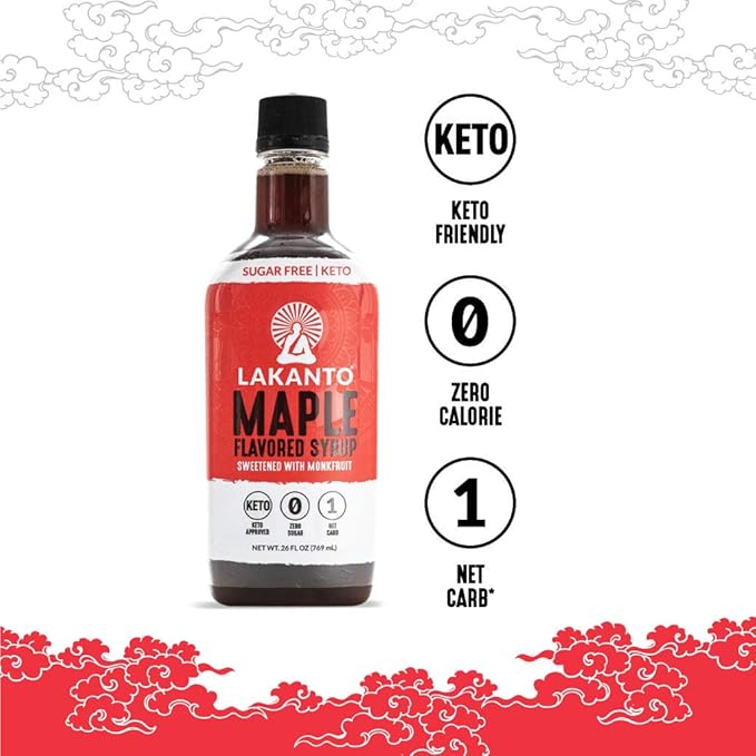 Lakanto Sugar Free Maple Syrup - Monk Fruit Sweetener, Keto Diet Friendly, Vegan, 1g Net Carbs, Pancakes, Waffles, Oatmeal, Coffee, Tea, Granola, Frosting, Marinade, Dressing (26 fl oz - Pack of 1)