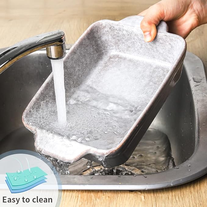 KOOV Bakeware Set, Ceramic Baking Dish Set, Rectangular Casserole Dish Set, lasagna Pan, Baking Pans Set for Cooking, Cake Dinner, Kitchen, 9 x 13 Inches, Reactive Glaze 3-Piece (Variable Grey)