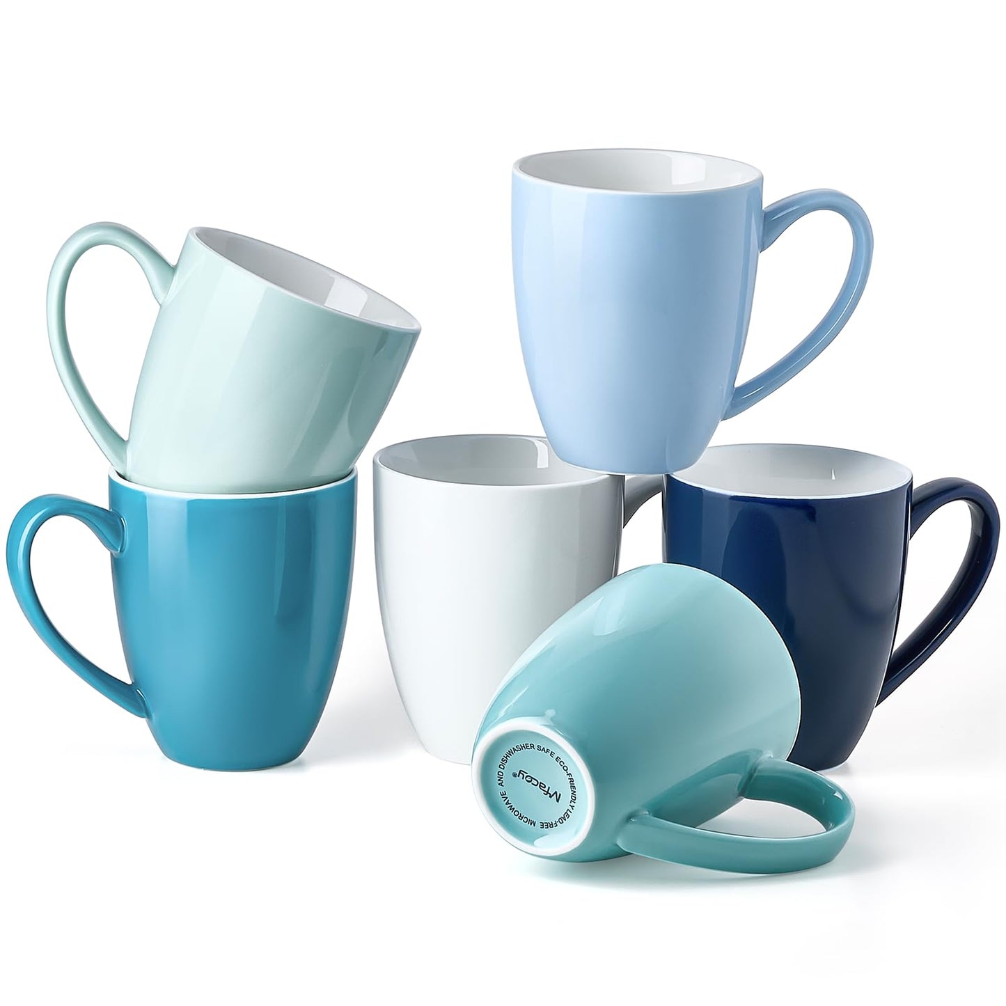 Porcelain Coffee Mugs Set of 6, 13 Ounce Coffee Cups with Handle, Ceramic Tea Mugs for Latte, Hot