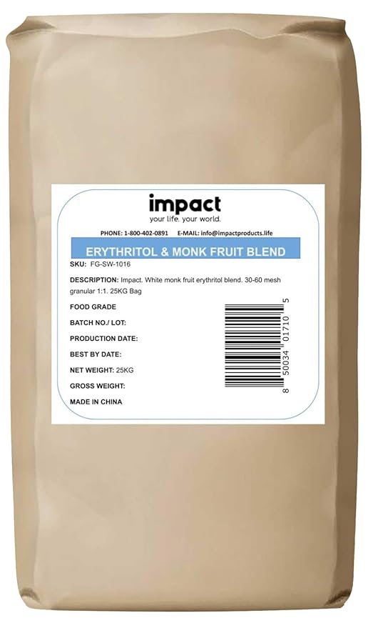 Impact White Monk Fruit & Erythritol Sweetener Blend - Gluten Free, Zero Calories, Net Carbs, Keto, Vegan, Non-GMO - 1 is to 1 Sugar Substitute - 55lbs