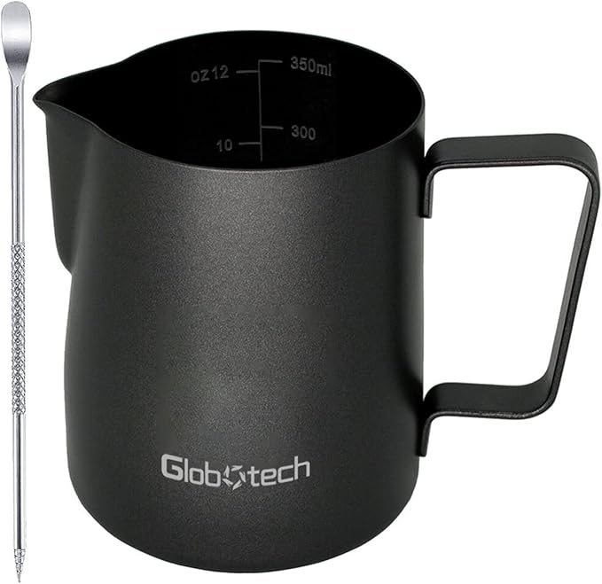 Milk Frothing Pitcher Steaming Cup - Espresso Machine Accessories Stainless Steel Frother Pitcher Latte Art Cappuccino Coffee 12 Oz Black 350ml