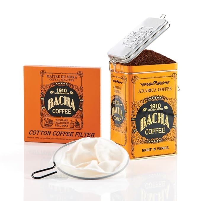 Bacha Coffee | Night in Venice Fine Flavoured Coffee, Autograph Collection, 100% Arabica Specialty Coffee, Ground Beans, Medium Roast, 350g & 100% Cotton Filter, 125mm/4 fl oz Bundle