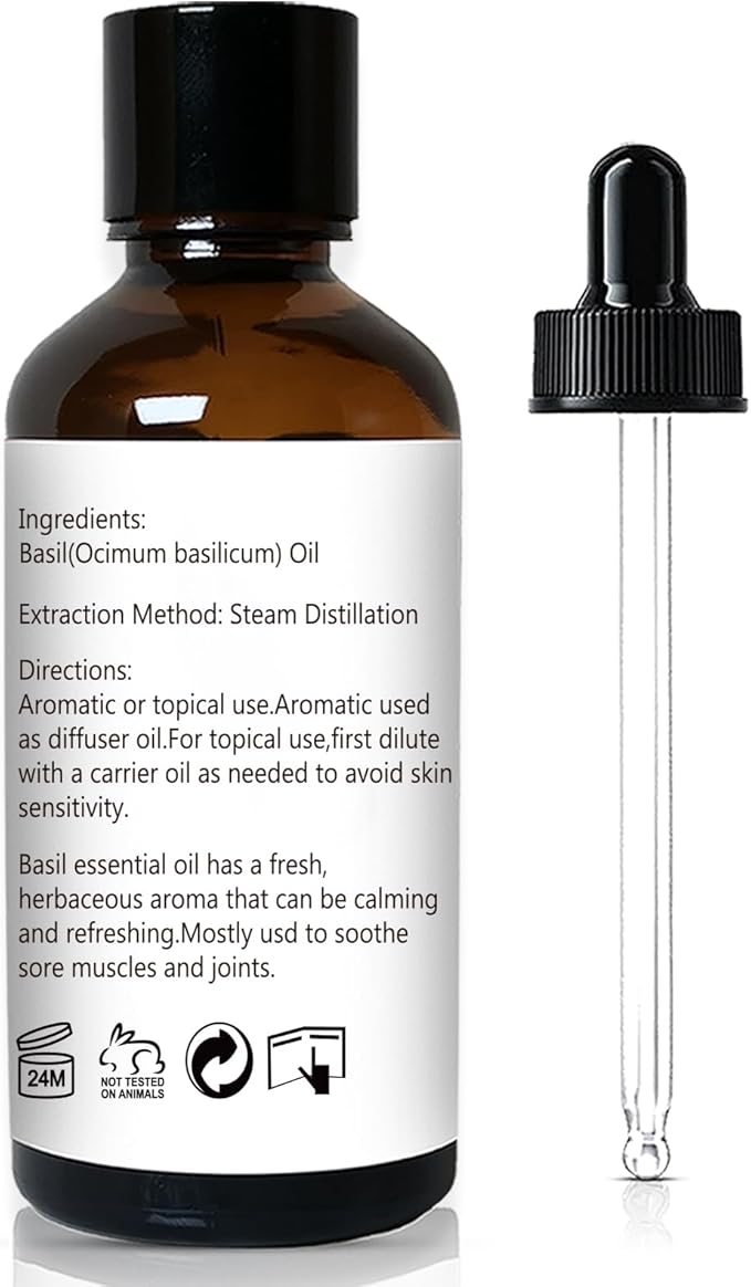 Basil Essential Oil 1 Oz ??100% Pure Natural Basil Oil for Diffuser, Skin, Massage & DIY, Fresh Herbaceous Aroma