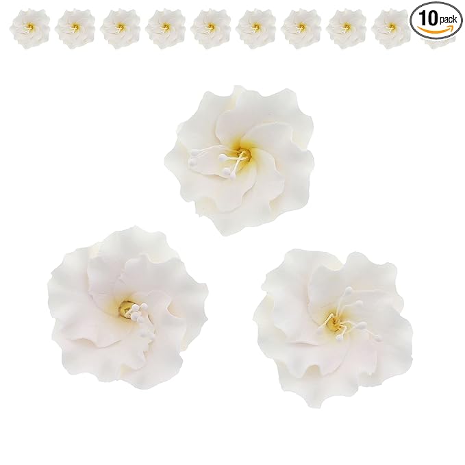 Global Sugar Art Azalea 1.75 Inch Sugar Cake Flowers White with Wire and Stamen, 10 Count by Chef Alan Tetreault