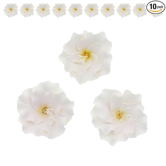 Global Sugar Art Azalea 1.75 Inch Sugar Cake Flowers White with Wire and Stamen, 10 Count by Chef