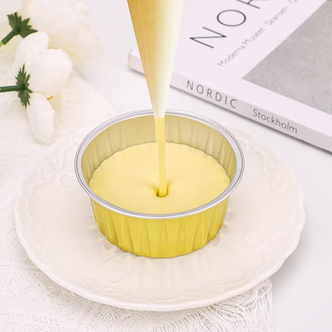 EUSOAR Mini Aluminum Pans with Lids, Pack of 30 Gold Bule Red 5oz Disposable Aluminum Foil Cupcake Liners Ramekins Baking Cups, Dessert Cups with Lids Aluminum Cheesecake Pan Creme Brulee Ramekins