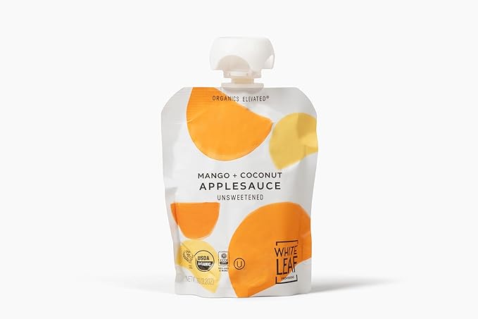 White Leaf Provisions Organic Mango & Coconut Applesauce ??Regeneratively Farmed, No Added Sugar, Kosher, USDA, GMO & BPA free 3.2oz Pouches (Pack of 24)