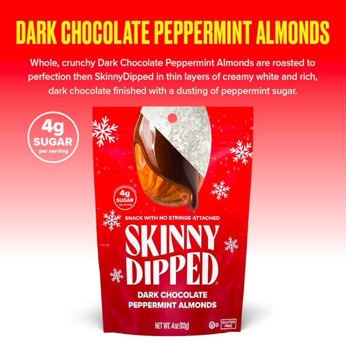 SkinnyDipped Peppermint and Mocha Splash Almonds Variety Pack Bundle, Healthy Snack, Plant Protein, Gluten Free, 3.5 oz Resealable Bags, Pack of 5, Limited Edition