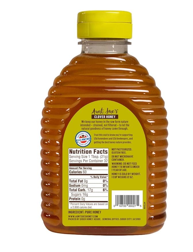 Aunt Sue Raw & Unfiltered USA Clover Honey From Local USA Beekeepers, 24 oz