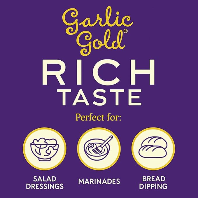Garlic Gold Extra Virgin Olive Oil Infused with Garlic, Premium Certified USDA Organic, Low FODMAP, Cold Pressed (250 mL, 3 Pack)