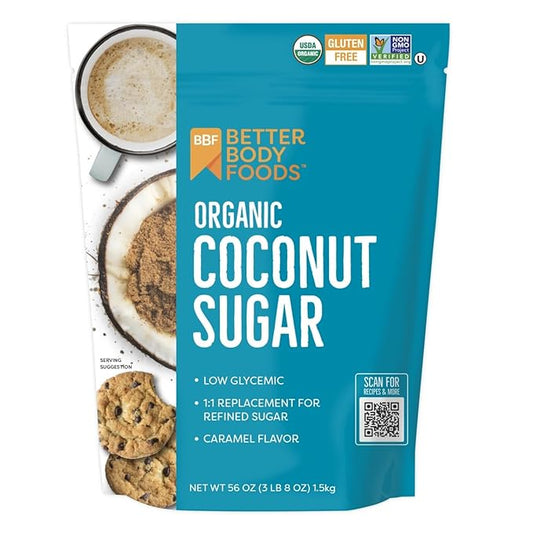 BetterBody Foods Organic Coconut Sugar, Gluten-Free, Non-GMO, Low Glycemic Sugar Substitute, 3.5 lbs, 56 ounces