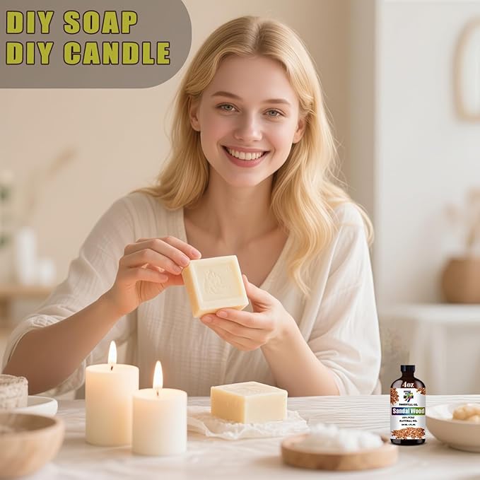 Sandalwood Essential Oil (4 oz/120 ml) ??Sandalwood Oils for Aromatherapy, diffusers, humidifiers, Home fragrances, DIY Skincare, soap Making, DIY Candle, Relaxation, Yoga, and Meditation