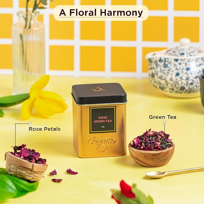 CHAYAM Mango,Peach & Rose Green Tea Tin Set | 50g Each | Refreshing Combo in Tin box | Fruity Mango tea and Floral Rose Green Loose Tea - Combo Tea Set