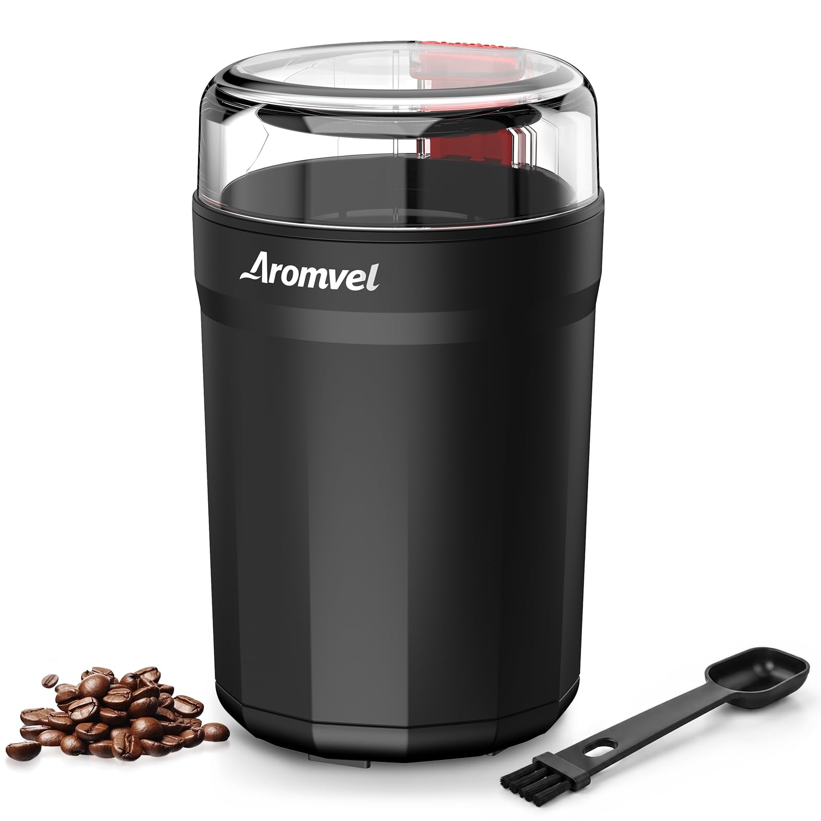 Aromvel Electric Coffee Grinder, 2-in-1 Cleaning Brush & Scoop, Safety Lid