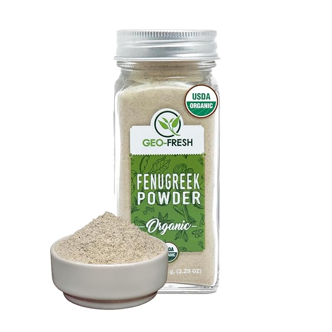 Geo-Fresh Fenugreek Powder Organic ??2.29 oz (65g) ??Organic Fenugreek Powder ??Ground Spices for Cooking ??USDA Certified ??Kosher, Non-GMO, Gluten-Free ??Premium Quality Indian Spice