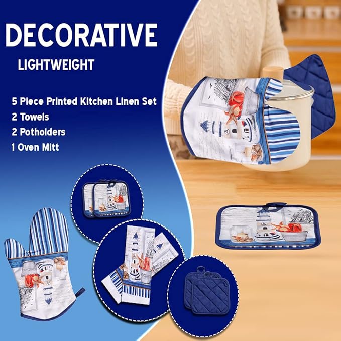 Lobyn Value Packs Decorative Lightweight Kitchen Towel Set 5 Piece Towels