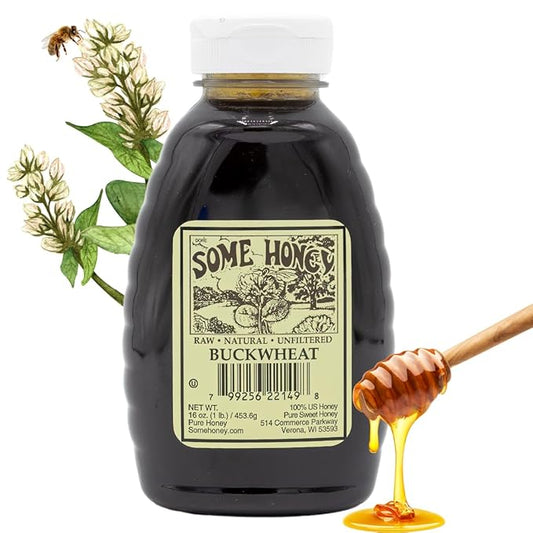 Some Honey Raw & Unfiltered Buckwheat Honey – 100% Pure U.S. Honey – USDA Grade A – All-Natural – 16 oz
