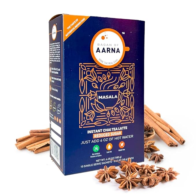 Bagan of Aarna Instant Masala Chai, Tea Powder Mix, Spiced Tea, All Natural Chai Tea, Authentic Chai Mix, Masala Spiced Chai Powder With Natural Flavour, Makes 10 Cups (Masala Low Sugar)