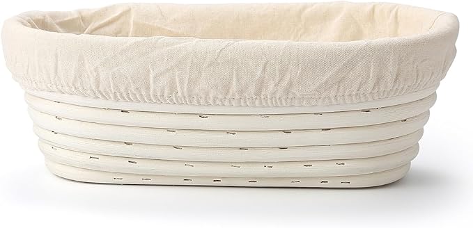 Saint Germain Bakery Premium Round Bread Banneton Basket with Liner - Perfect Brotform Proofing Basket for Making Beautiful Bread (10 inch Oval)