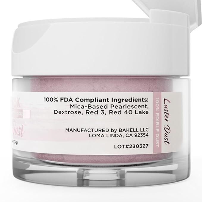 Luster Dust - Soft Pink (4g 1x Jar) | Edible Vegan Dust & Paint for Cake Decorating, Ice Cream, Desserts, Cocktails and Beverages by Bakell