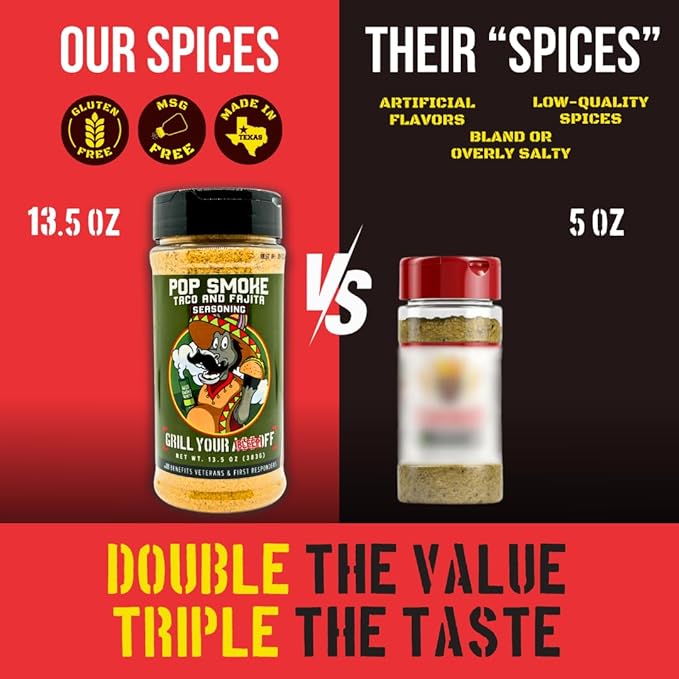 GYAO Pop Smoke Taco Seasoning – 13.5oz All-Purpose Tex-Mex Seasoning for Beef, Chicken, Tacos & More – MSG & Gluten Free – USA Made & Veteran Owned